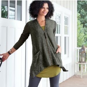 LOGO by Lori Goldstein Space Dyed Green Jacket Full Zip Size Small